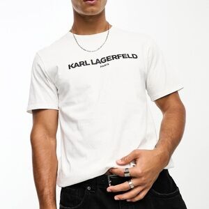 NWT🤍Karl Lagerfeld Paris Logo Tee S Natural